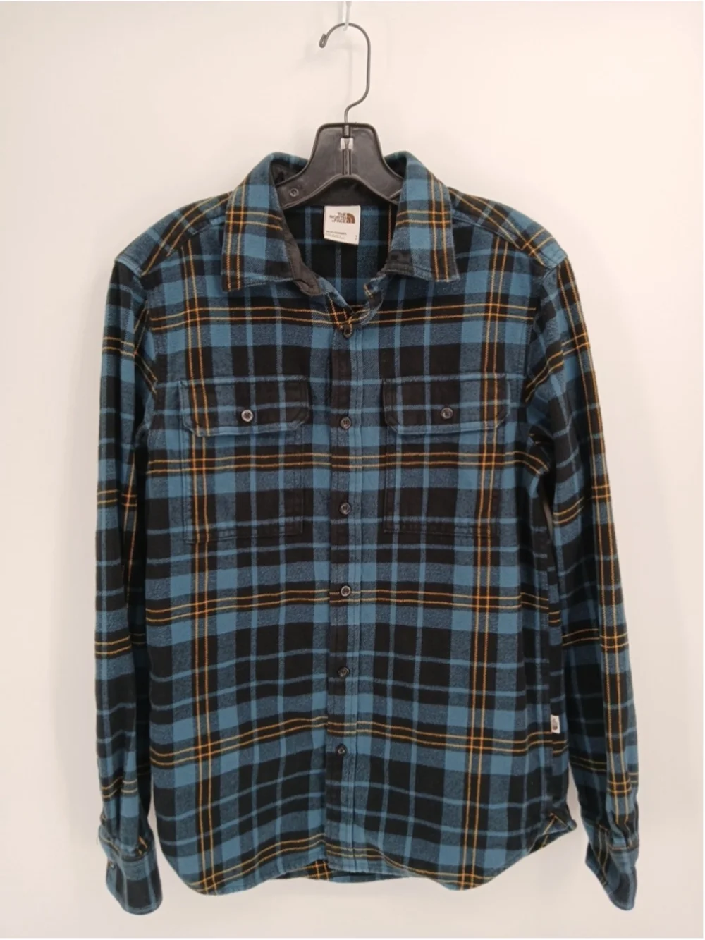 The North Face Long Sleeve Flannel Shirt Men's Small Blue/Yellow Plaid Outdoors